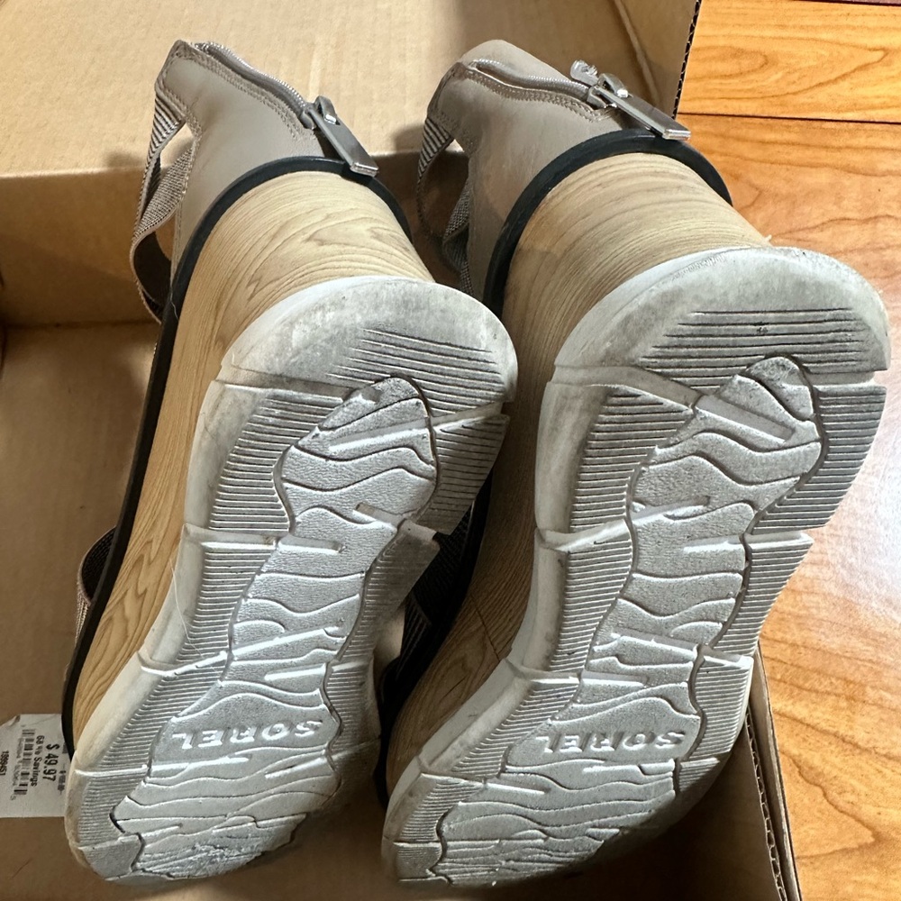 Sorel Tan and Gray Joanie III Sport Strap Wedge Sandal - Picture 5 of 9